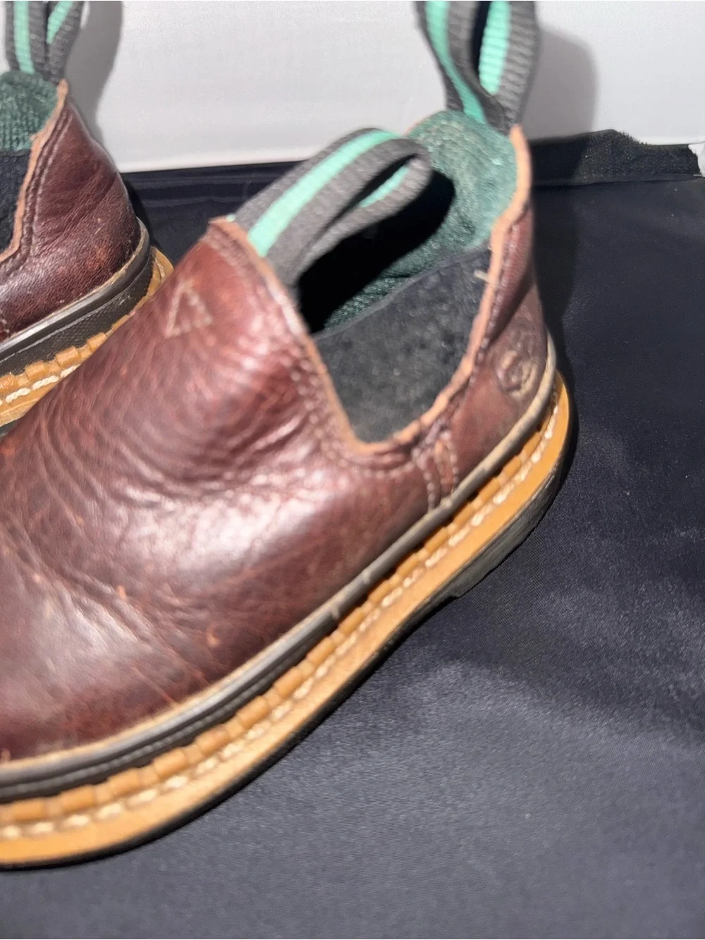 Georgia Boot Kids Brown Leather Pull-On Boots with Green-Striped Tabs